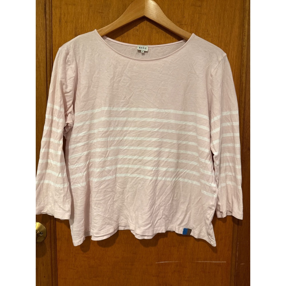 KULE shirt women's XL pink stripe 3/4 sleeve lightweight cotton tissue thin